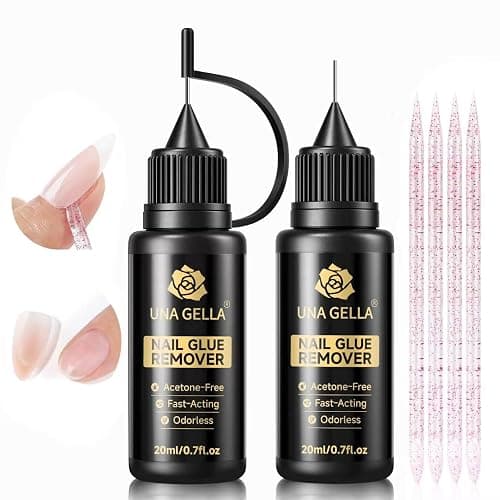 UNA GELLA 20ml*2PCS Nail Glue Remover for Press on, Multi-Functional Pinpoint Glue Remover Fast Removal Gentle Non-Acetone with Crystal Sticks for Nails Polish False Acrylic Nail Tips Home DIY - Image 1