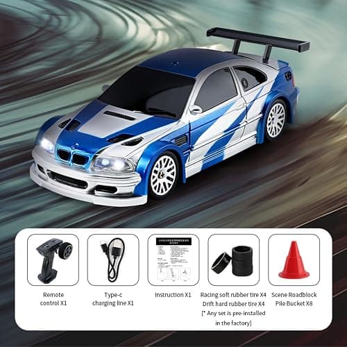 Goekhyrani RC Drift Car, 1/43 Scale 2.4G Full Proportional RC Electric Mini Racing Drift Car Model with Lights Kit，RCS Model Cars Gifts for Adults (RTR Version/Black and White) thumbnail 3
