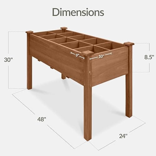 Best Choice Products Raised Herb Garden Bed Planter Box - Elevated Wooden Planter with 10 Grid Growing Compartments, Drainage Holes, Vegetable Flower Garden Box for Patio Balcony Backyard - Acorn thumbnail 2
