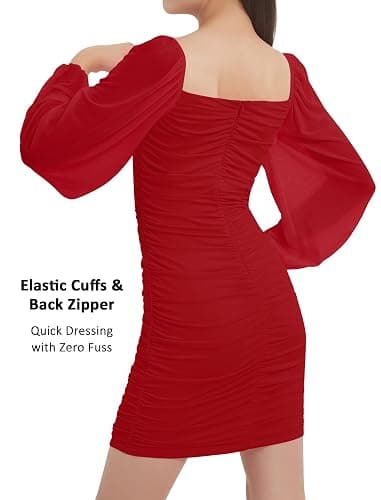 EXARUS Girls Padded Dress Tween Long Sleeve/Spaghetti Strap Bodycon Teen Formal Dance Ruched Easter Dresses Mini 8-14Y thumbnail 5