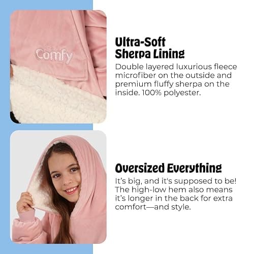THE COMFY Original Jr | Shark Tank | Patented | Kids Oversized Sherpa Wearable Blanket Hoodie | Gift for Boys & Girls thumbnail 4