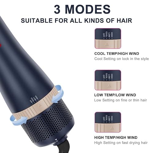 Hair Dryer Brush Set, IG INGLAM 4 in 1 Blowout Brush, Negative Ion Detachable Hair Dryer & Styler Volumizer Hot Air Hair Dryer Brush with 2 Styling Brush Heads, Prussian Blue thumbnail 4