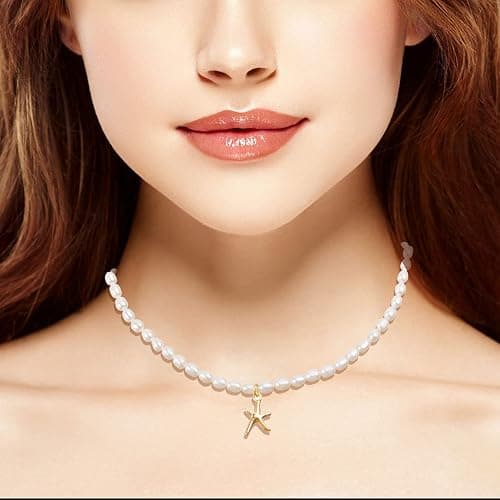 wgoud Natural Freshwater Pearl Choker Necklace for Women, Trendy 14K Gold Plated Pearl Necklaces Handmade Jewelry Gift - Necklace E thumbnail 2