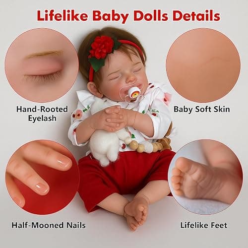 SCOM 20 Inch Realistic Reborn Baby Doll, Lifelike Newborn Sleeping Girl, Soft Cloth Body & Vinyl Limbs, Gift Feeding Set & Gift Box, Safe Toy for Kids 3+ / Companionship Doll thumbnail 4