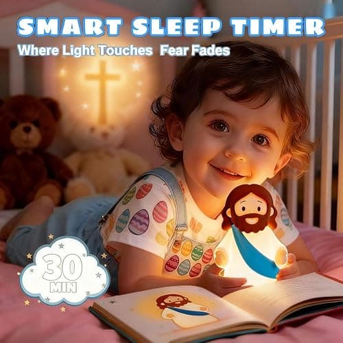Jesus Night Light Rechargeable Bedside Night Light Dimmable Silicone LED Light Ideal for Religious Gatherings, Gifts for Sunday School, Baptism Presents, Easter Egg Decorations (blue) (Blue) thumbnail 4