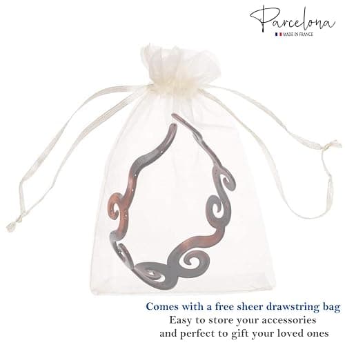Parcelona French Swirls Wide 1.5" Tortoise Shell Celluloid Acetate Flexible No Slip Sturdy and Durable Hair Clips Hair Headband for Women and Girls, Made in France thumbnail 8