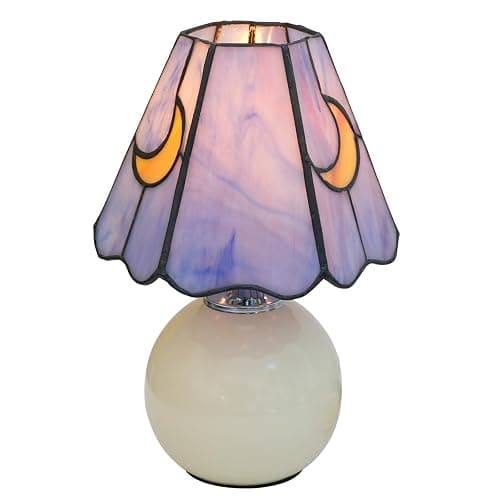 KIPHEPI Mushroom Lamp Tiffany Lamp Stained Glass Table Lamp Moon Cute Small Bedside Lamps for Living Room Home Decor,Unique Aesthetic Home Living Room Decor Girls Women Birthday Day Gift,Pink Blue - Image 1