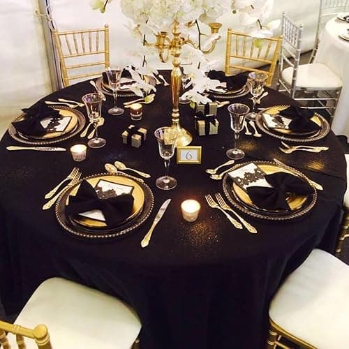 6 Pack Black Round Tablecloths, 90 Inch Stain Resistant and Wrinkle Polyester Fabric Washable Table Clothes Cover for Kitchen Dining, Wedding, Reception Banquet, Birthday Party, Buffet Restaurant - Black - 90 In Round, 6 Pack thumbnail 7