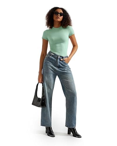 SUUKSESS Women Double Lined Fitted Basic Tee Crew Neck Short Sleeve Y2K Crop Top thumbnail 4