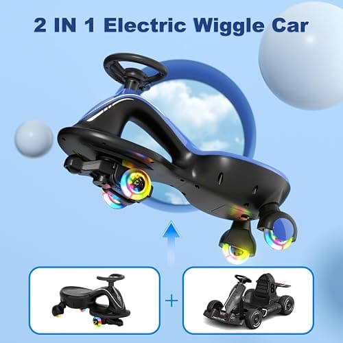 XJD 12V Electric Wiggle Car Ride On Toy, 2 in 1 Wiggle Car Rechargeable Battery with Anti-Rollover Colorful Light-Emitting Wheel for Toddler Ride On Toys 3 Years and Up (Blue, 12V) thumbnail 5