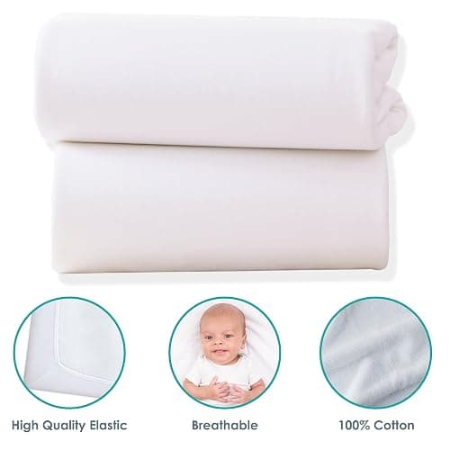Clair de Lune 2 Pack Jersey Cotton Cot Bed Sheets 70 x 140 cm (White) | Breathable, gentle fabric thumbnail 3