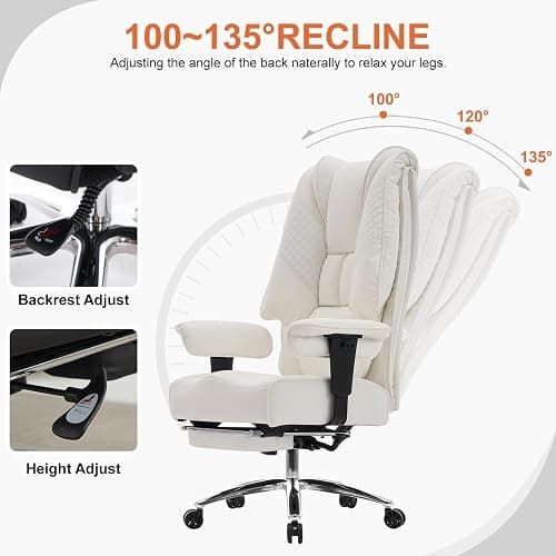 EXCEBET Big and Tall Office Chair 400lbs Wide Seat, Leather High Back Executive Office Chairs with Foot Rest, Ergonomic Lumbar Support for Lower Back Pain Relief (White) thumbnail 3
