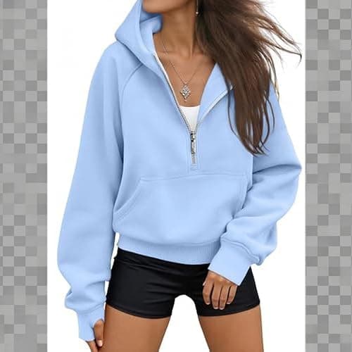 HYYGOCCTV Women Cropped Raglan Half Zip Hoodie Long Sleeve Pullover Slim Casual Street Fall Sweatshirts With Pockets thumbnail 2