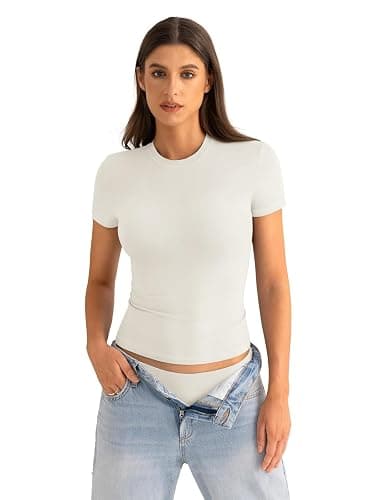 EasyGala Womens Cotton Crew Neck Short Sleeve Shirts Summer Top Trendy Fitted Crop Tops Basic Going Out Tee thumbnail 2