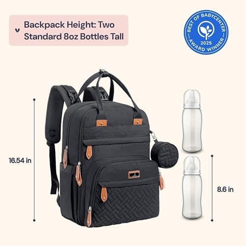 BabbleRoo Diaper Bag Backpack - Baby Essentials Travel Tote - Multi Function Water Resistant Diaper Bag, Travel Essentials Baby Bag with Changing Pad, Stroller Straps & Pacifier Case - Unisex, Black thumbnail 2