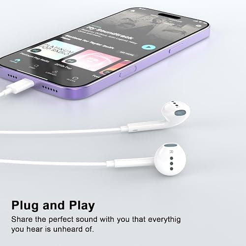 [PLUG and PLAY] 2 Pack Wired Headphones for iPhone Earbuds with Built-in Microphone & Volume Control HiFi Stereo Nosie Reduction Earphones for iPhone 14 13 12 11 Pro Max XS XR X 8 7 6, Support All iOS thumbnail 2