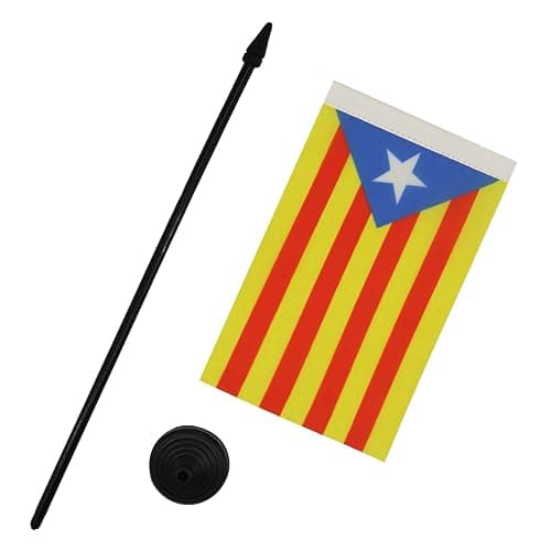 Catalonia Estelada Blava Table Flag 4'' x 6'' - Independentist Catalan Desk Flag 15 x 10 cm - Black plastic stick and base - AZ FLAG thumbnail 3