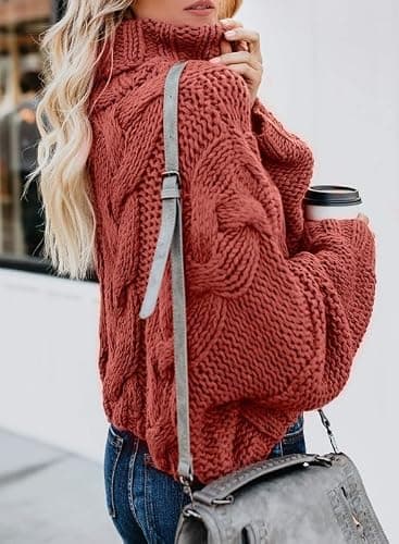 Dokotoo Womens 2025 Winter Fall Solid Turtleneck High Neck Balloon Long Sleeve Sweaters Pullover Outerwear thumbnail 2