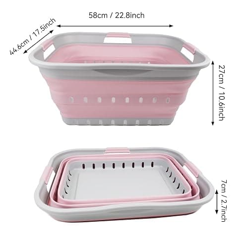 SAMMART 42L (11 gallon) Collapsible Plastic Laundry Basket - Foldable Pop Up Storage Container/Organizer - Portable Washing Tub - Space Saving Hamper/Basket (Grey/Pale Pink) thumbnail 3