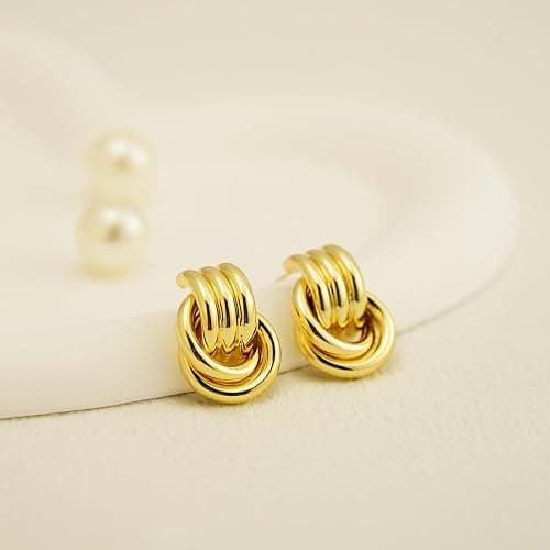 NIXMAX Chunky Gold Silver Earrings Knot Geometric Earrings for Women Dainty 14K Gold and Silver Plated Dangle Drop Earrings Fashion Trendy Jewelry Gifts thumbnail 4