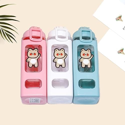 PEXIZUAN Kawaii Bear Water Bottle With Straw Sport Plastic Portable Square Drinking Bottle For Girl Cute Juice Tea Water Cups 700ml(Pink,700ml) thumbnail 6