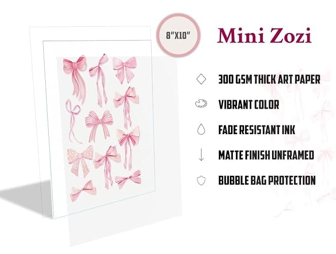 MINI ZOZI Pink Bow Decor 8X10 6PCS Bows Coquette Wall Art Trendy Posters Cherry Paintings Preppy Poster Decorations Girl Bedroom Dorm Nursery Room Cute Pictures Print Aesthetic thumbnail 2