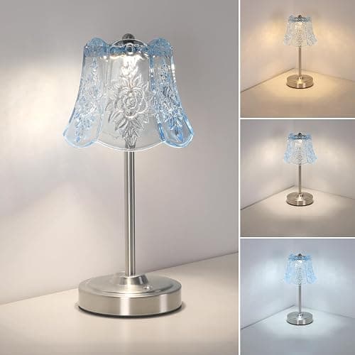 Shenmoyl Cordless Touch Table Lamp with 5200mAh Battery - 3 Adjustable Color Temperatures & Dimmable, Rechargeable Lamp for Bedroom, Living Room, Office, Entryway, Bookshelves (Clear Light Blue Rose) - Image 1
