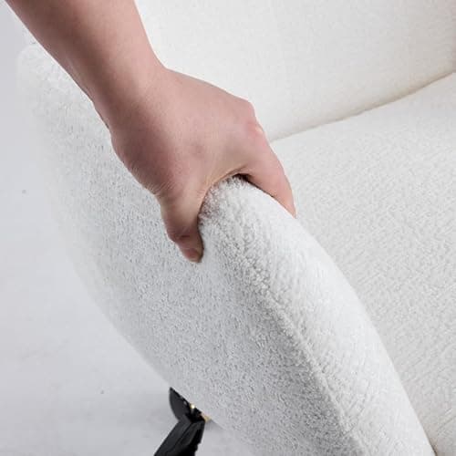 VINGLI Comfy Fuzzy Vanity Chair, Swivel Makeup Chair with Wheels, Upholstered Height Adjustable Armchair with Gold Base, Modern Ergonomic Desk Chair for Bedroom, Home Office, Pure White thumbnail 7