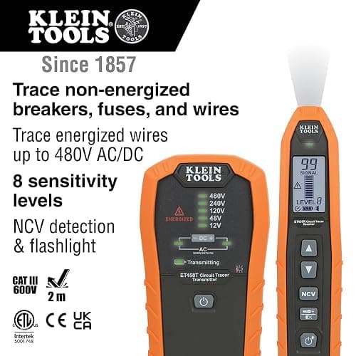Klein Tools ET450 Advanced Underground Circuit Breaker Finder and Wire Tracer Kit for Energized and Non-Energized Breakers, Fuses, and Wires thumbnail 2