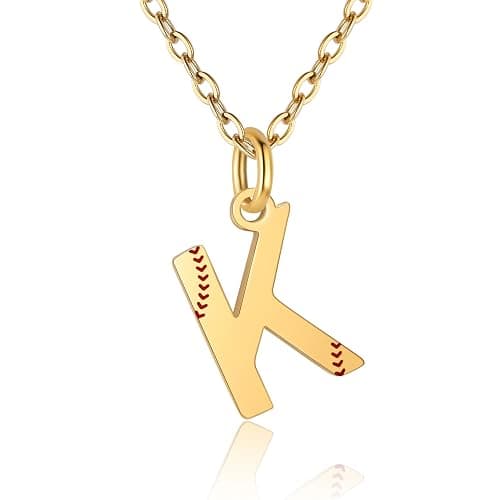 Softball Initial Necklace for Women, 18K Gold Plated, A-Z Letter Pendant | Softball Jewelry, Sports Accessories, Christmas Gift for Girlfriend Daughter - Image 1