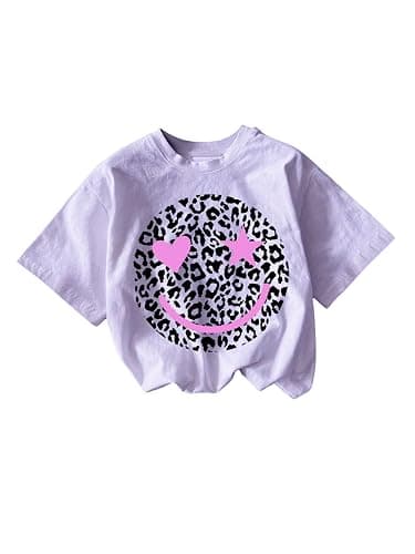 WDIRARA Girl's Leopard Graphic T Shirt Crew Neck Short Sleeve Tee Shirts Cute Tops - Image 1