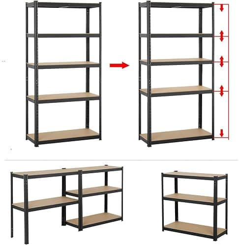 Garage Shelving Units - Heavy Duty 5 Tier Black Adjustable Shelving Shelf Racking Unit Storage Rack - 175KG Per Shelf - Metal Shelves Boltless Rack for Workshop, Shed, Office - 150cm x 70cm x 30cm thumbnail 2