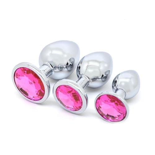 3 PCS Butt Plug, Stainless Steel Anal Plug in 3 Sizes, Anal Sex Toys for Men Women, Non-Slip Butt Plug Set Washable Rustproof for Gay Couples (7cm 8.2cm 9cm) (Pink) - Image 1