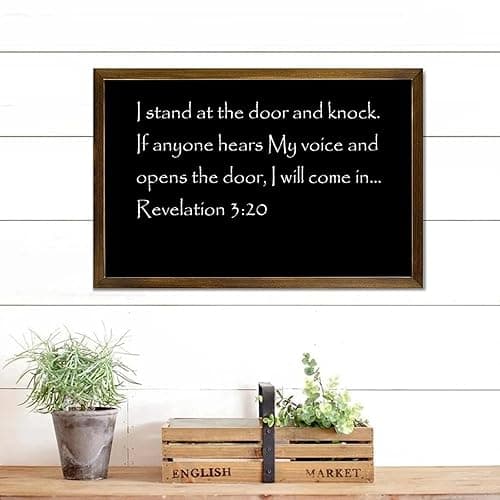 Revelation 3:20 I Stand at The Door And Knock. If Anyone Hears My Voice Decorative Wooden Framed Sign 12x8in Farmhouse Wall Art Sayings Plaque Modern Craft Rustic Wall Decor Wood Signs with Frame - Style-15 thumbnail 2