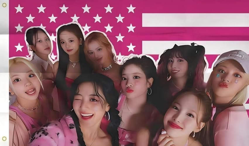 Twice Members American Flag Banner 3x5 Ft,pink Kpop USA Flag Tapestry for Bedroom Living room dorm wall with Brass Grommets,Kpop Fans Once Gift Ideas - Image 1