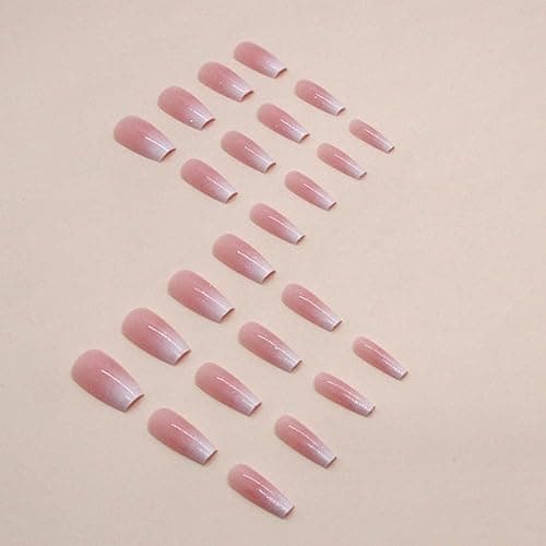 Hkanlre Bling Coffin Press on Nails Fake Nails Tips Full Cover Medium False Gradient Nails for Women and Girls 24PCS (Coffin pink) thumbnail 3
