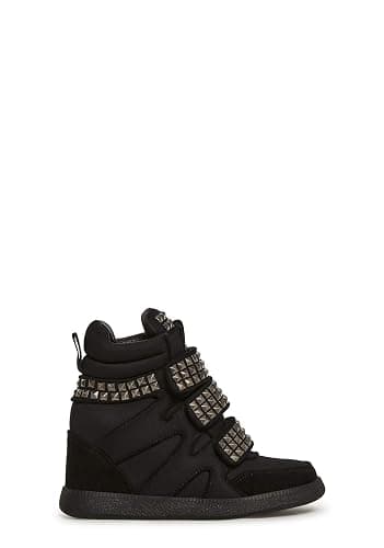 Dolls Kill Ambient Wedge Sneakers with Studs by Darker WAVS – Women’s Suede Platform Sneakers with Hook-and-Loop Straps - Image 1