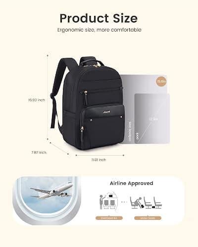 LOVEVOOK Laptop Backpack for Women with 2X Extra-Large Tumbler Pockets, 15.6" Work Backpack Purse, Travel Personal Item Bag, Carry On Business Computer Bag for Office, School, or Gift, Black thumbnail 4