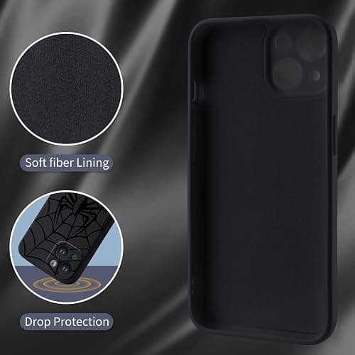 Wihytec Spider Black Phone Case for iPhone 14 PRO MAX Black Spider Web Case Cover Liquid Silicone Soft Gel Rubber Durable Matt Phone Cover with Microfiber Lining Protective Cover thumbnail 5
