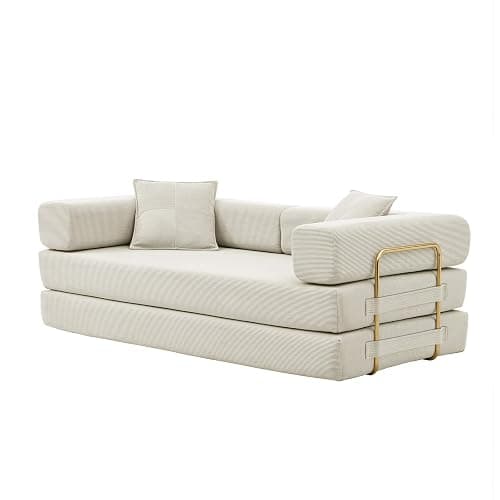 4-in-1 Folding Convertible Sofa Bed, 78 Inch Boneless Couch with Fixed-Shape Frame, Corduroy Loveseat Sleeper with Pull Out Bed, Floor Sofa Modular Futon Couch for Living Room Bedroom Lounge (Beige) thumbnail 7
