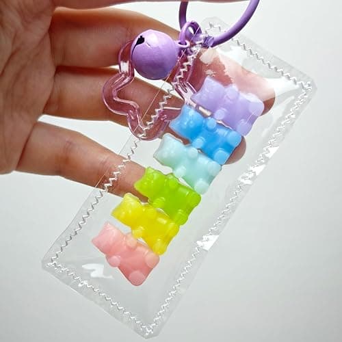 Handmade Rainbow Gummy Bear Taba Squishy Bag Charm - Cute Mini Silicone Fidget Sensory Toy, Soft Sticky and Slow Rebound Stress Relief Squeeze Toy for Relaxation Gift (Gummy Bear) thumbnail 2
