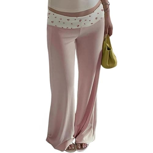 Coquette Cute Fold Over Yoga Pants Women Priscilla Wide Leg Flare Leggings Aesthetic Workout Clothes Y2k Bottoms - Image 1