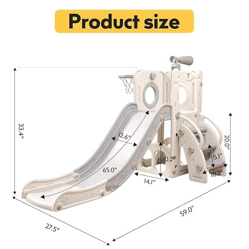 6 in 1 Toddler Playset with Slide,Toddler Slide,Slide for Kids with Basketball Hoop,Ball,Ring Toss,Kids Slide Toddler Playground Toddler Slide Indoor Outdoor Toys thumbnail 6