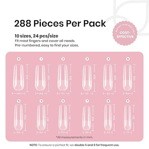 Beetles Gel Nail Tips Long Square 10 Sizes, 288Pcs Pre Shaped Half Matte Press On Nails Gelly Tips False Nails for Gel Nail DIY Art Nail Extensions Acrylic Nails Gift thumbnail 3