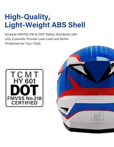 TCT-MOTORPARTS DOT Youth Kids Dirt Bike Full Face Helmets Motocross Motorcycle ATV Offroad Four Wheeler Blue Small Size thumbnail 3