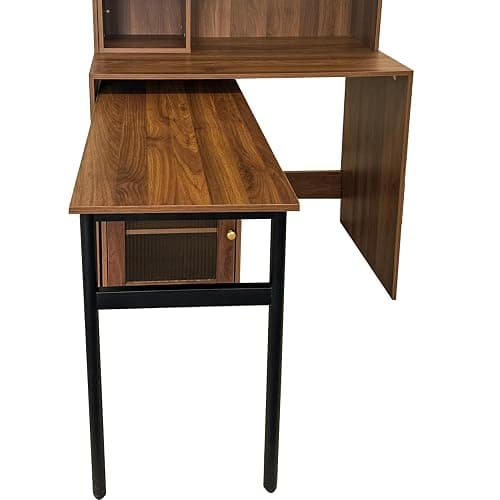 LUMISOL L Shaped Computer Desk with 90 Degree Rotating Desktop, Home Office Desk with Hutch & Bookshelf, Multi-Functional Woking Table with Storage Drawers for Study Room Office Living Room, Walnut thumbnail 9