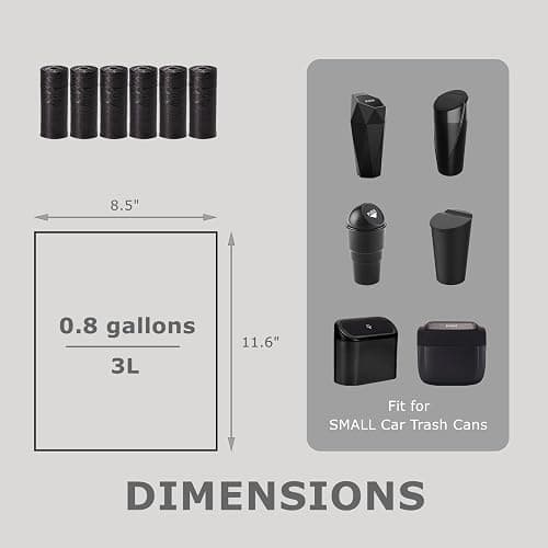 Ginsco 0.8 Gallons Disposable Trash Bags for Mini Car Trash Can, Portable Small Car Garbage Bags, Cars Accessories, Mini Trash Bags, Plastic Trash Bag for Cars/Home/Office (6 Rolls/90 Counts) Black thumbnail 2