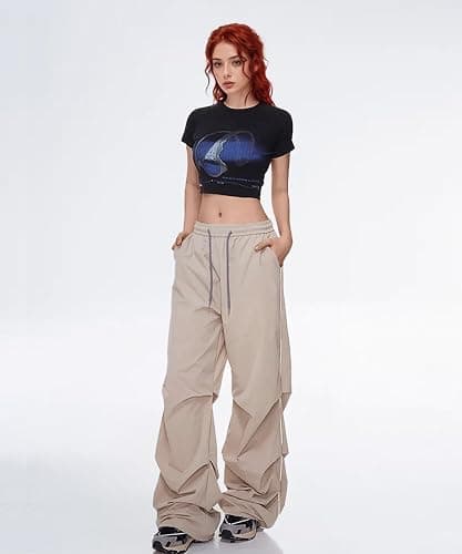 Bakyarder Women's Casual Parachute Pants Baggy Hiking Pants Drawstring Elastic Waist Track Y2K Trousers thumbnail 3