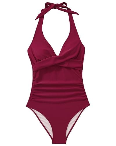 SUUKSESS Women Sexy Tummy Control One Piece Swimsuits Halter Push Up Bathing Suits thumbnail 2