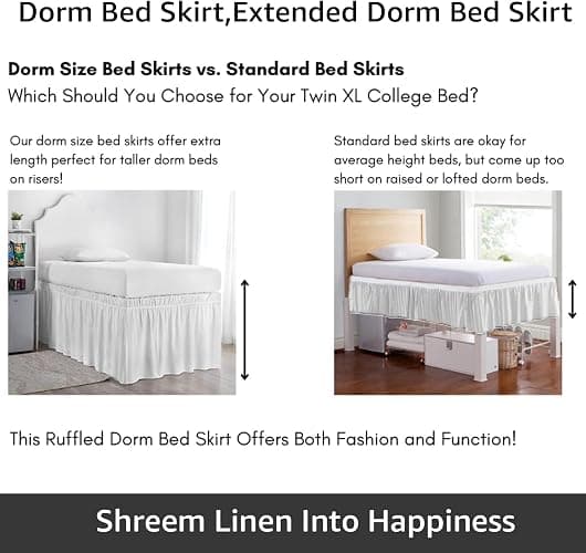 Crown Collection 30 Inch Drop Twin XL Size Dorm Bed Solid Bed Skirt Stylish Ruffled Pattern Split Corner Easy Fit Easy Care Fade & Wrinkle Resistant- Micorfiber Fit thumbnail 2
